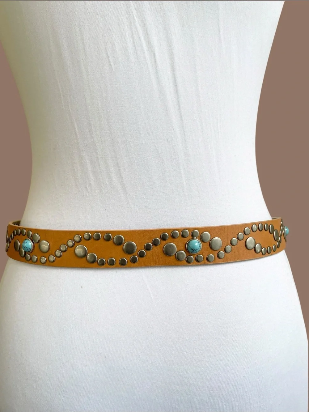 Steve Madden Western Southwestern Boho Studded Turquoise Leather Belt Size M